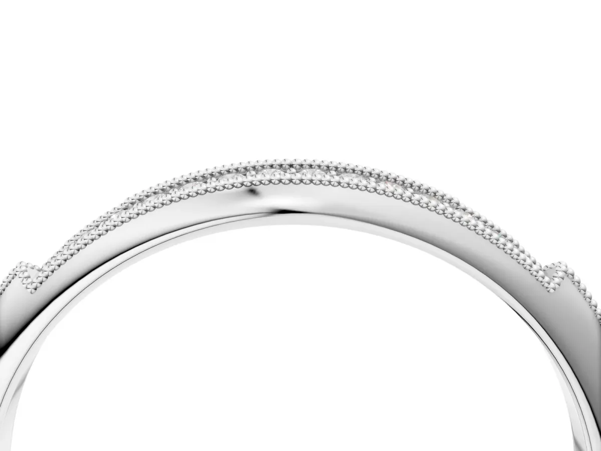 Milgrain Round Diamond Pavé Set Half Eternity Band Silver