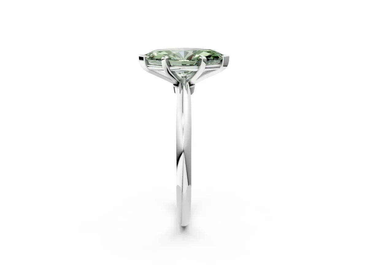 Fancy Green Marquise Cut Diamond Solitaire Ring with Six-Prong Setting and Classic Band Silver
