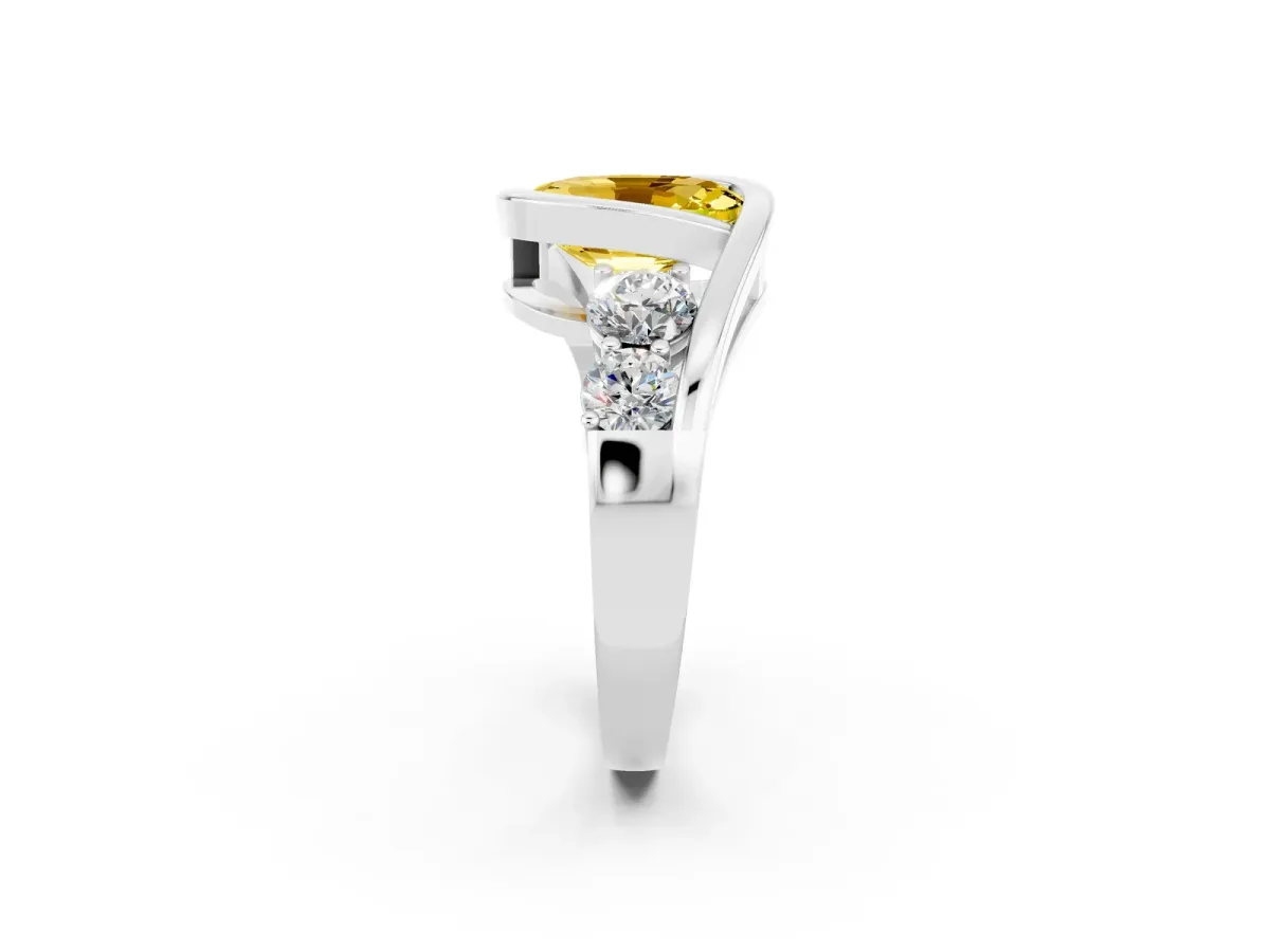 Bezel Set Oval Cut Yellow Sapphire Bypass Ring with Round Accents Silver