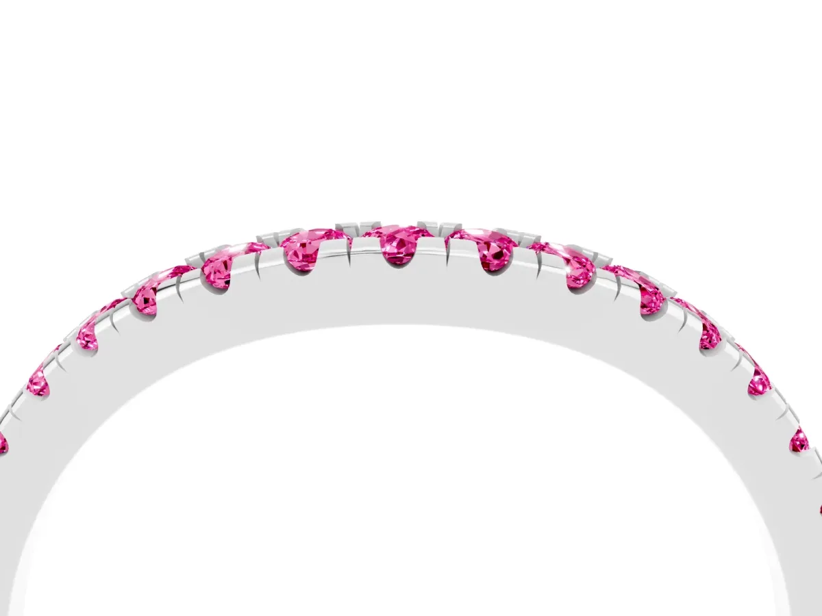 Pink Sapphire Pavé Curved Wedding Band White gold