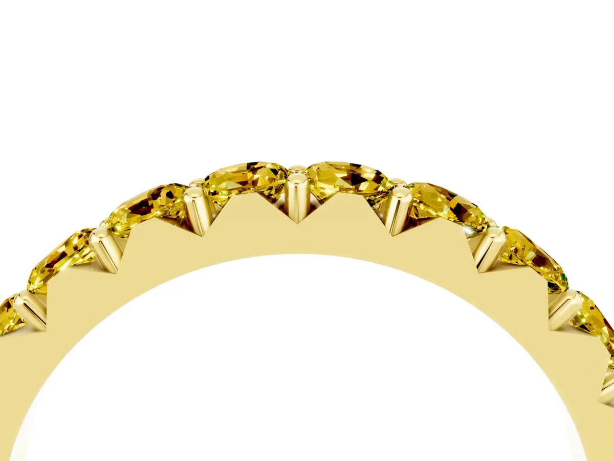 Round Yellow Sapphire Half Eternity Band with Classic Prong Setting Yellow gold