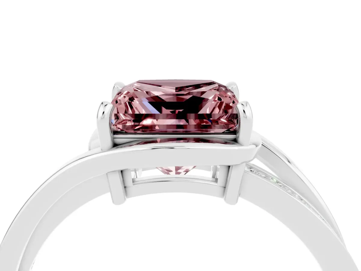 Princess Cut Morganite Solitaire Ring with Split Shank and Prong Setting Platinum