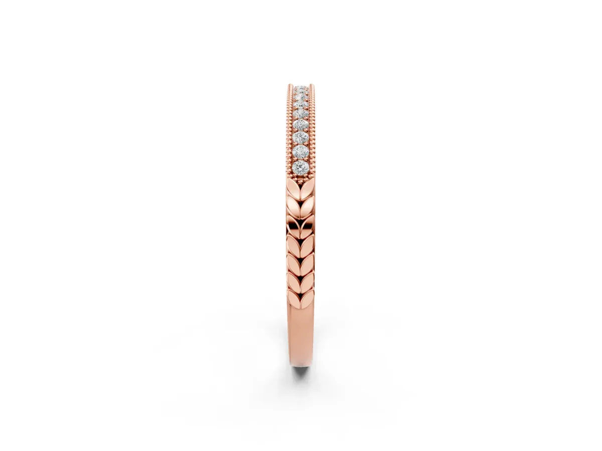 Round Cut Diamond Pavé Set Milgrain Edge Eternity Band Rose gold