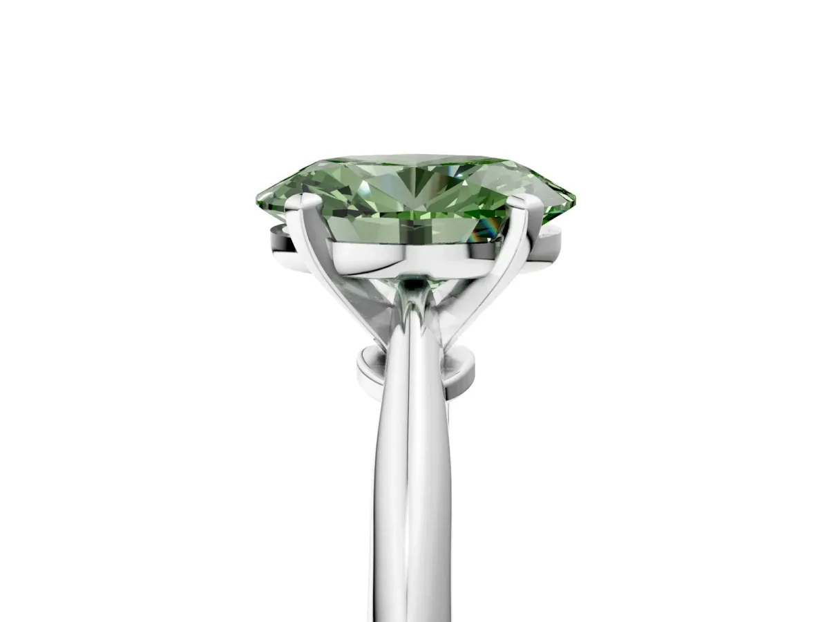 Fancy Green Oval Cut Diamond Solitaire Engagement Ring with Classic Band and Four-Prong Setting Silver
