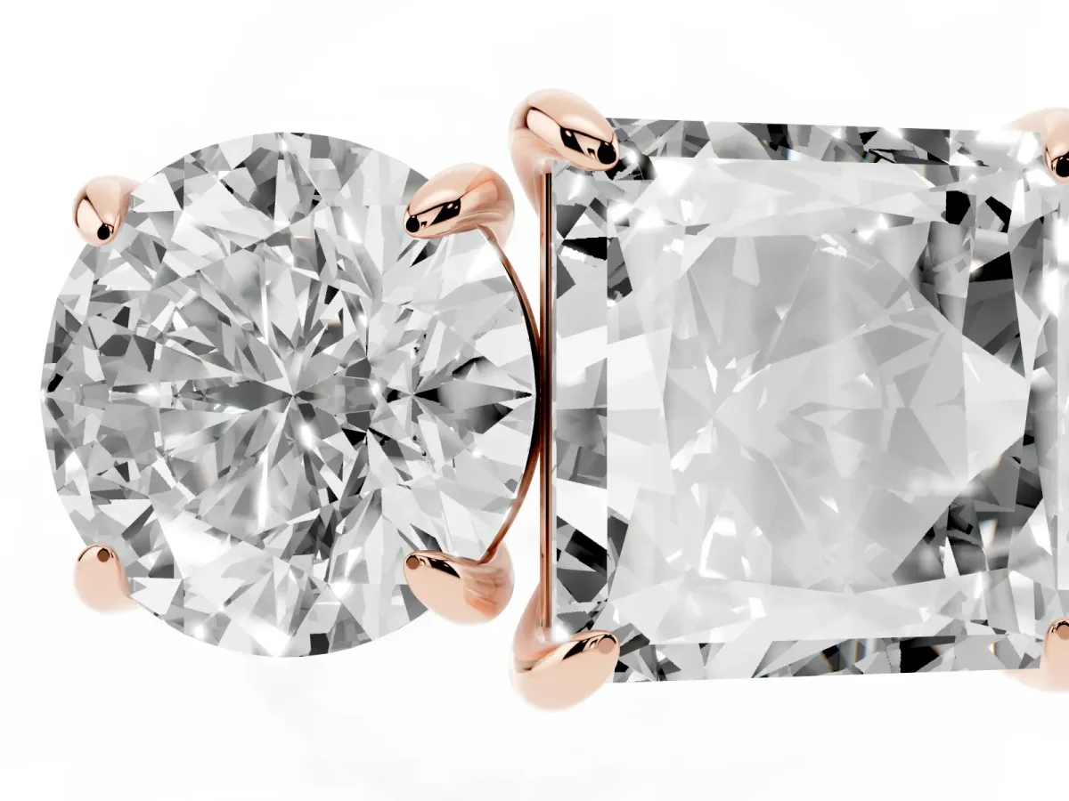 Round and Princess Toi Moi Ring with Prong Setting and Plain Band Rose gold