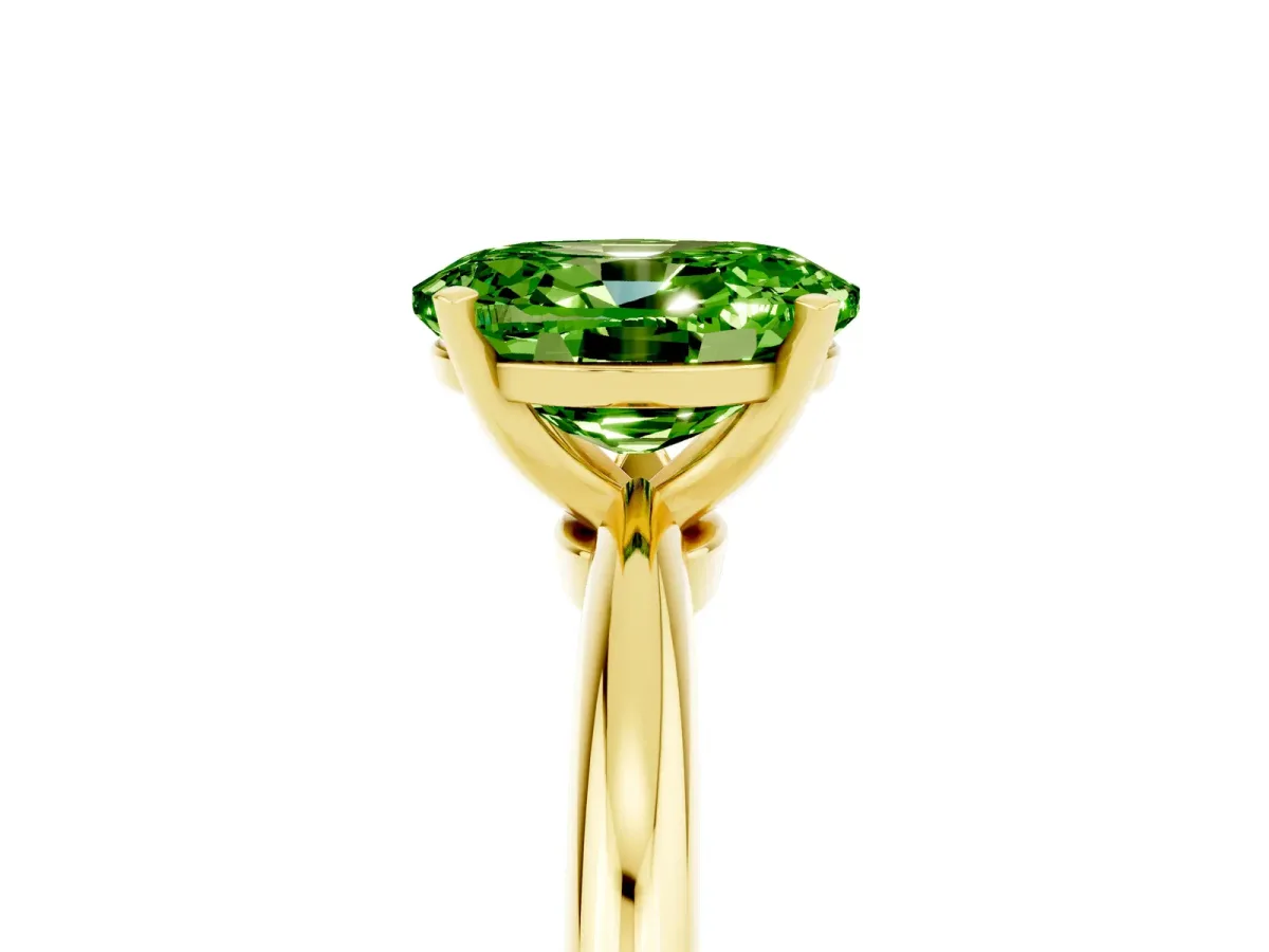 Oval Cut Peridot Solitaire Ring with Six-Prong Setting and Classic Band Yellow gold