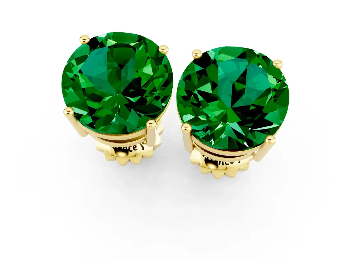 Round Cut Emerald Stud Earrings Yellow gold