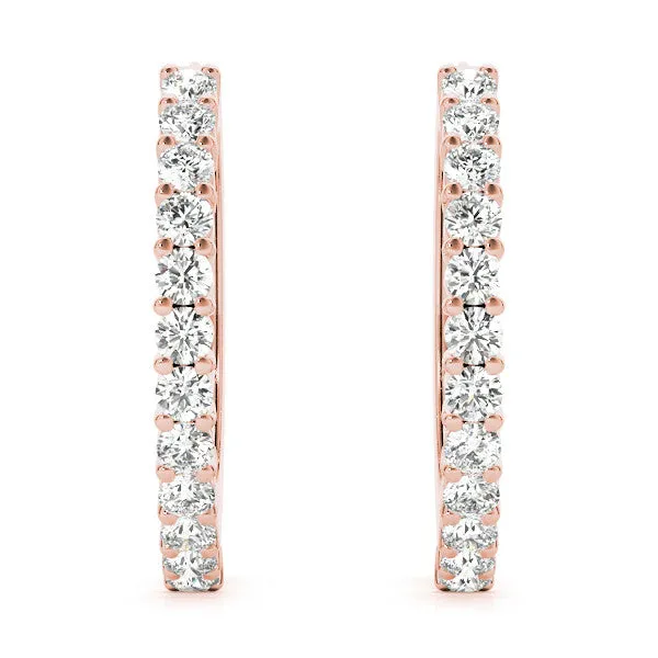 Round Diamond Hoop Earrings with Prong Setting Rose gold