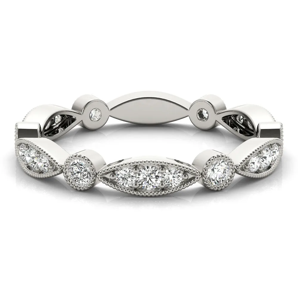 Milgrain Marquise and Round Diamond Eternity Band with Bezel Setting Silver