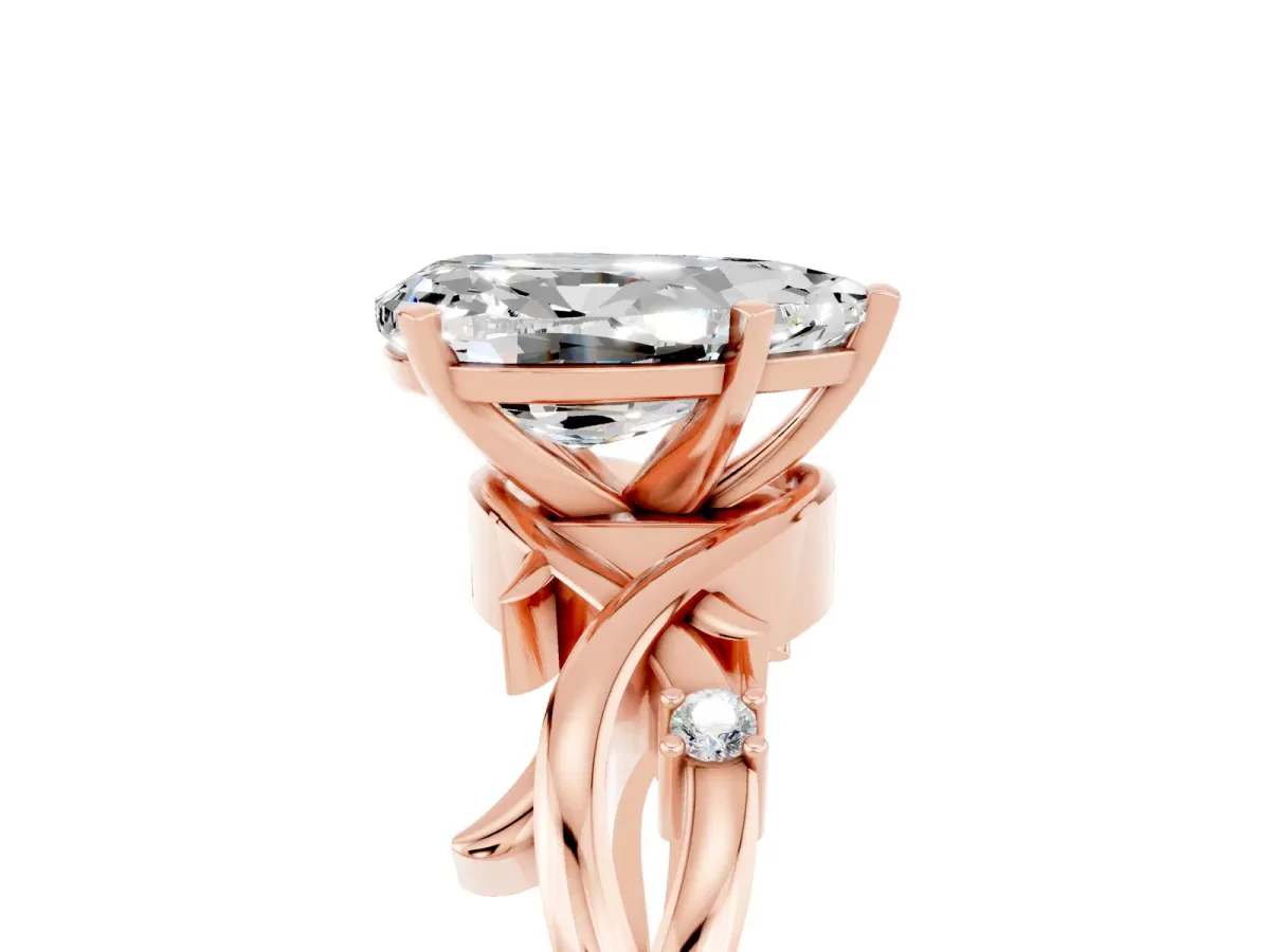 Pear Cut Moissanite Solitaire Ring with Twisted Band and Prong Setting Rose gold