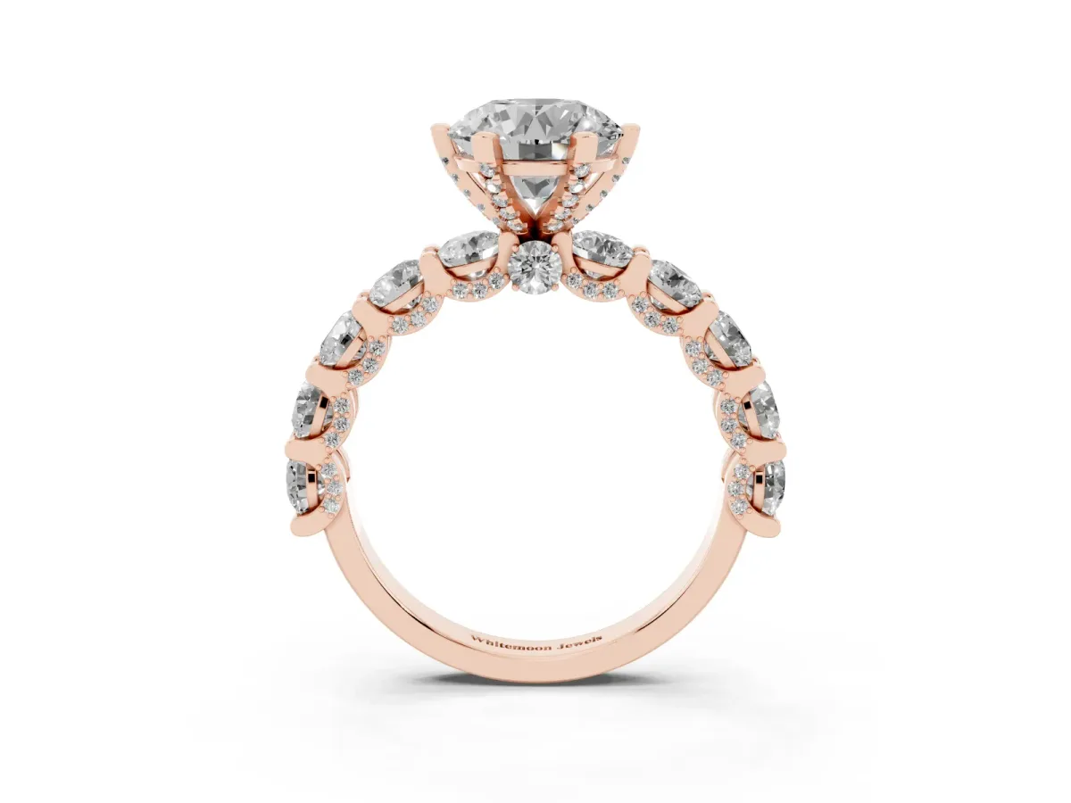 Round Diamond Mens Ring with Graduated Side Stones Rose gold