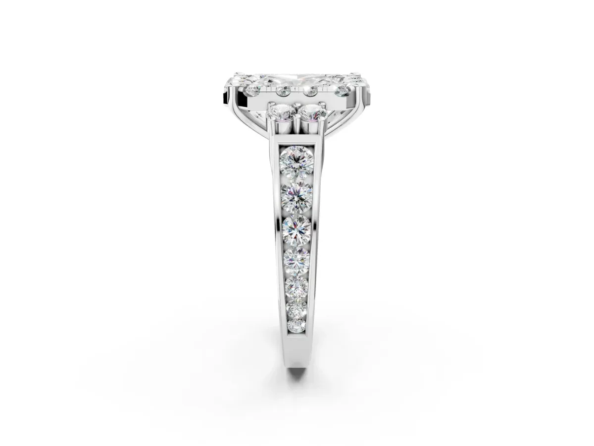 Radiant Cut Halo Diamond Engagement Ring with Split Shank and Four-Prong Setting Platinum