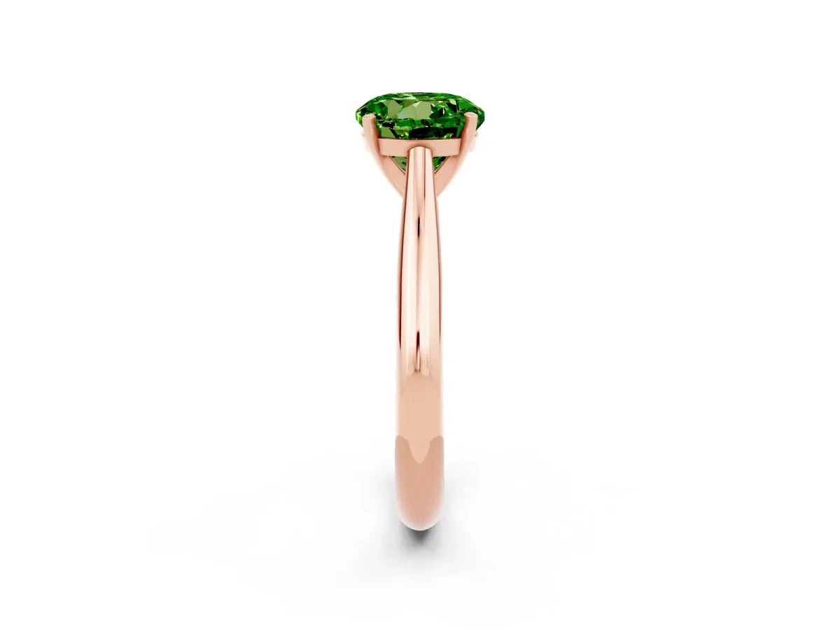 Round Cut Peridot Solitaire Engagement Ring with Cathedral Setting and Four-Prong Mount Rose gold
