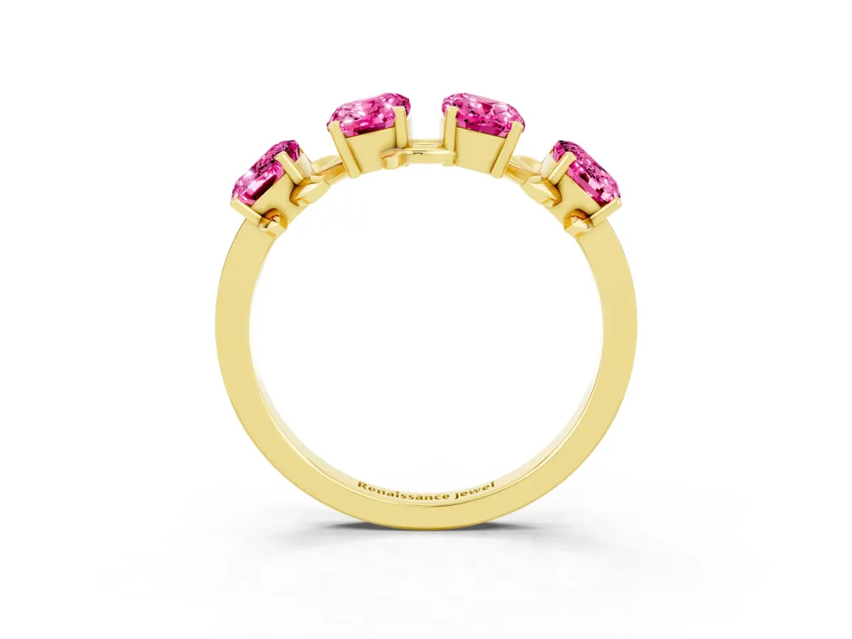Emerald Cut Pink Sapphire Prong-Set Half Eternity Band Yellow gold
