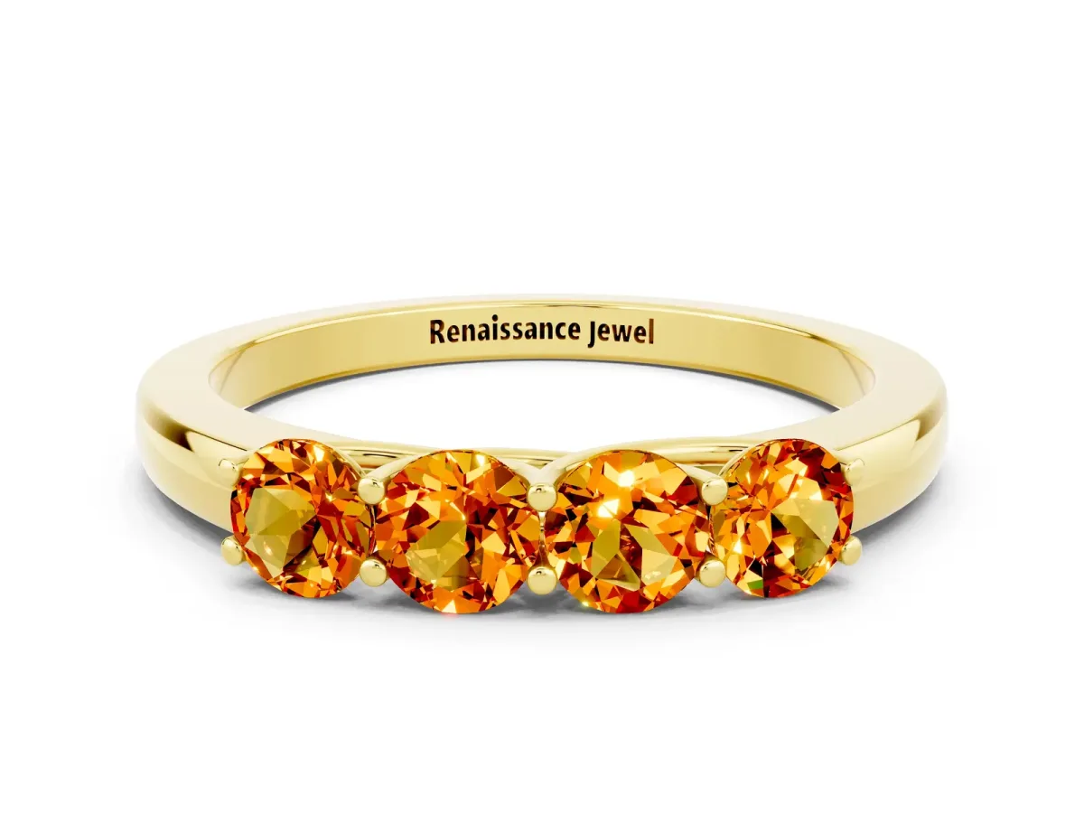 Four-Stone Round Citrine Prong-Set Band Yellow gold