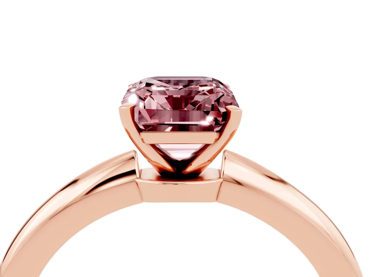 Emerald Cut Morganite Solitaire Ring with Six-Prong Setting and Classic Band Rose gold