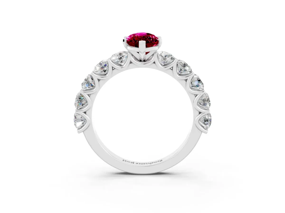 Marquise Cut Garnet Prong Setting with Side Stones on a Pave Band Silver
