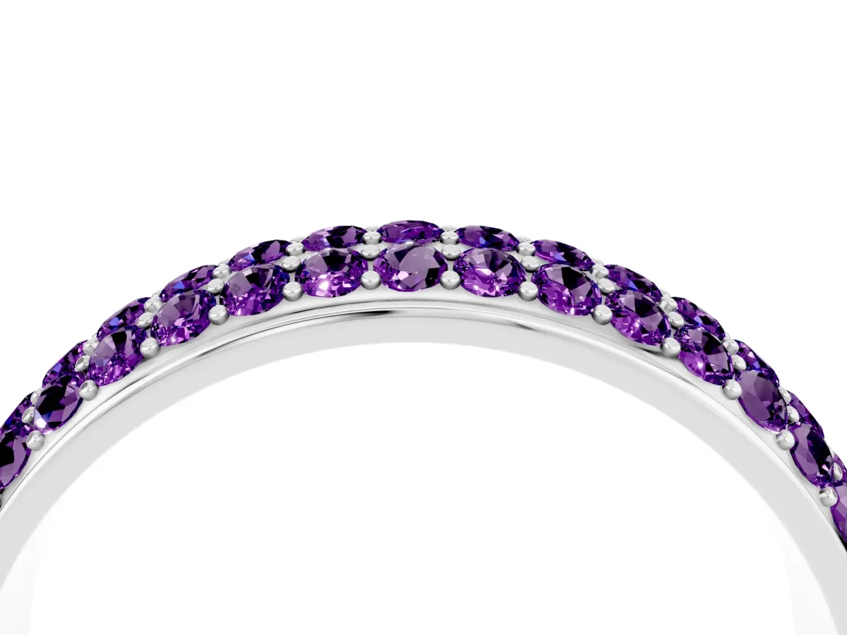 Three-Row Round Amethyst Eternity Band with Shared Prong Setting Silver