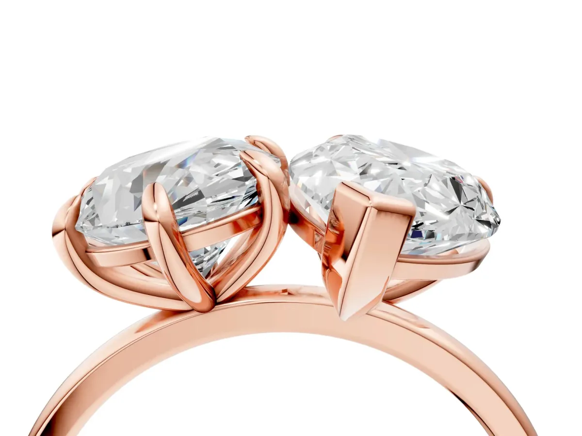 Round and Pear Toi Moi Ring with Prong Setting and Plain Band Rose gold