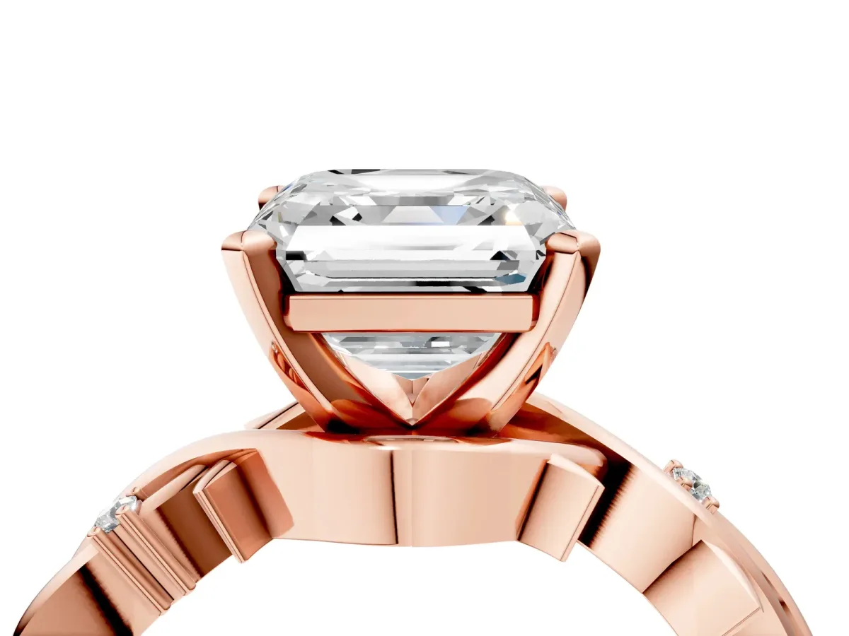 Asscher Cut Diamond Solitaire Ring with Twisted Band and Prong Setting Rose gold