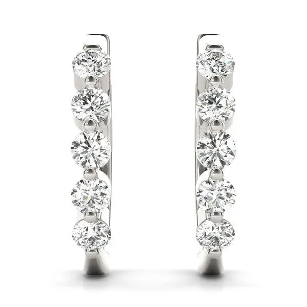 Round Diamond Prong-Set Hoop Earrings Silver