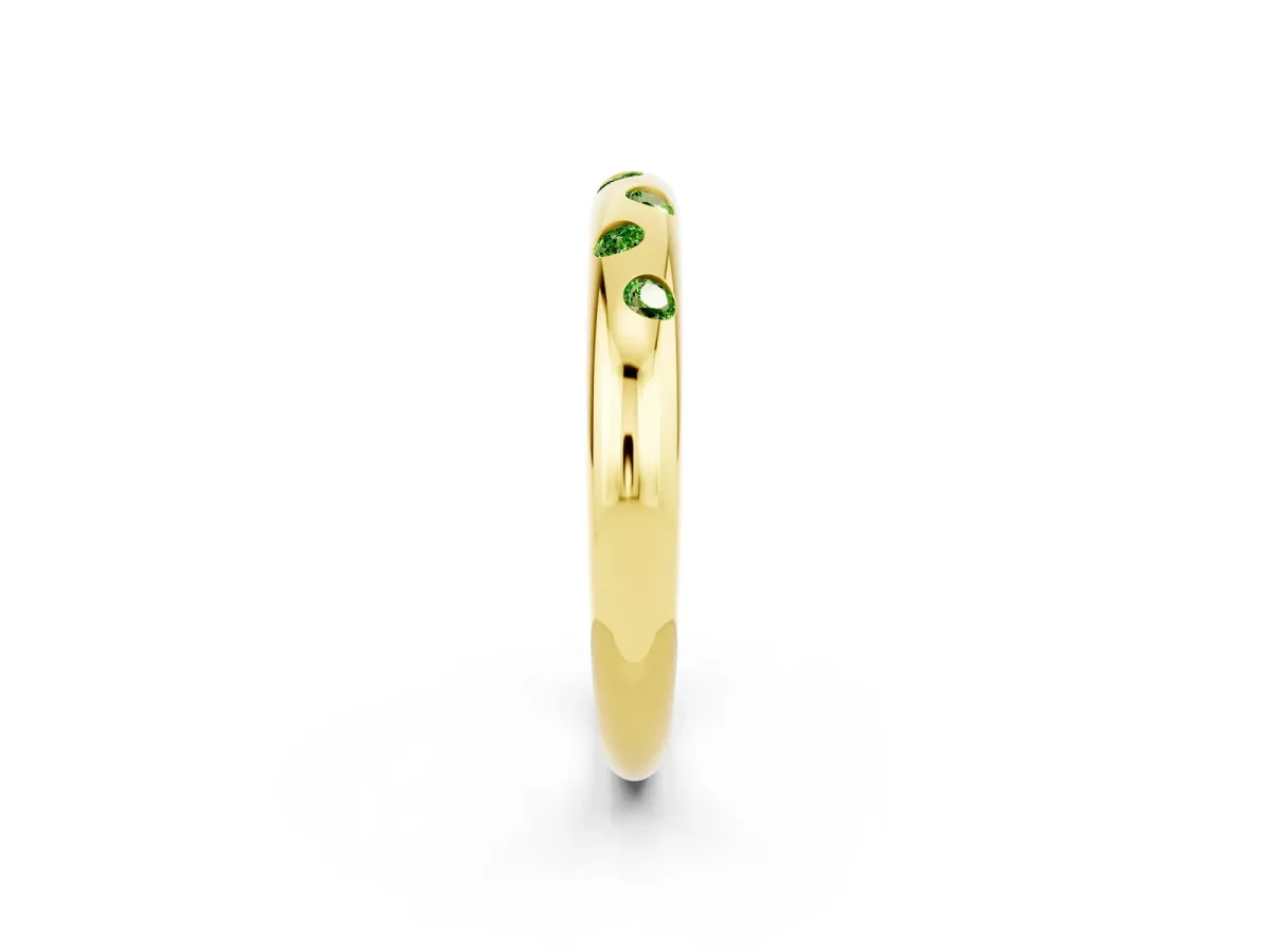 Round Peridot Flush-Set Comfort Fit Band Yellow gold