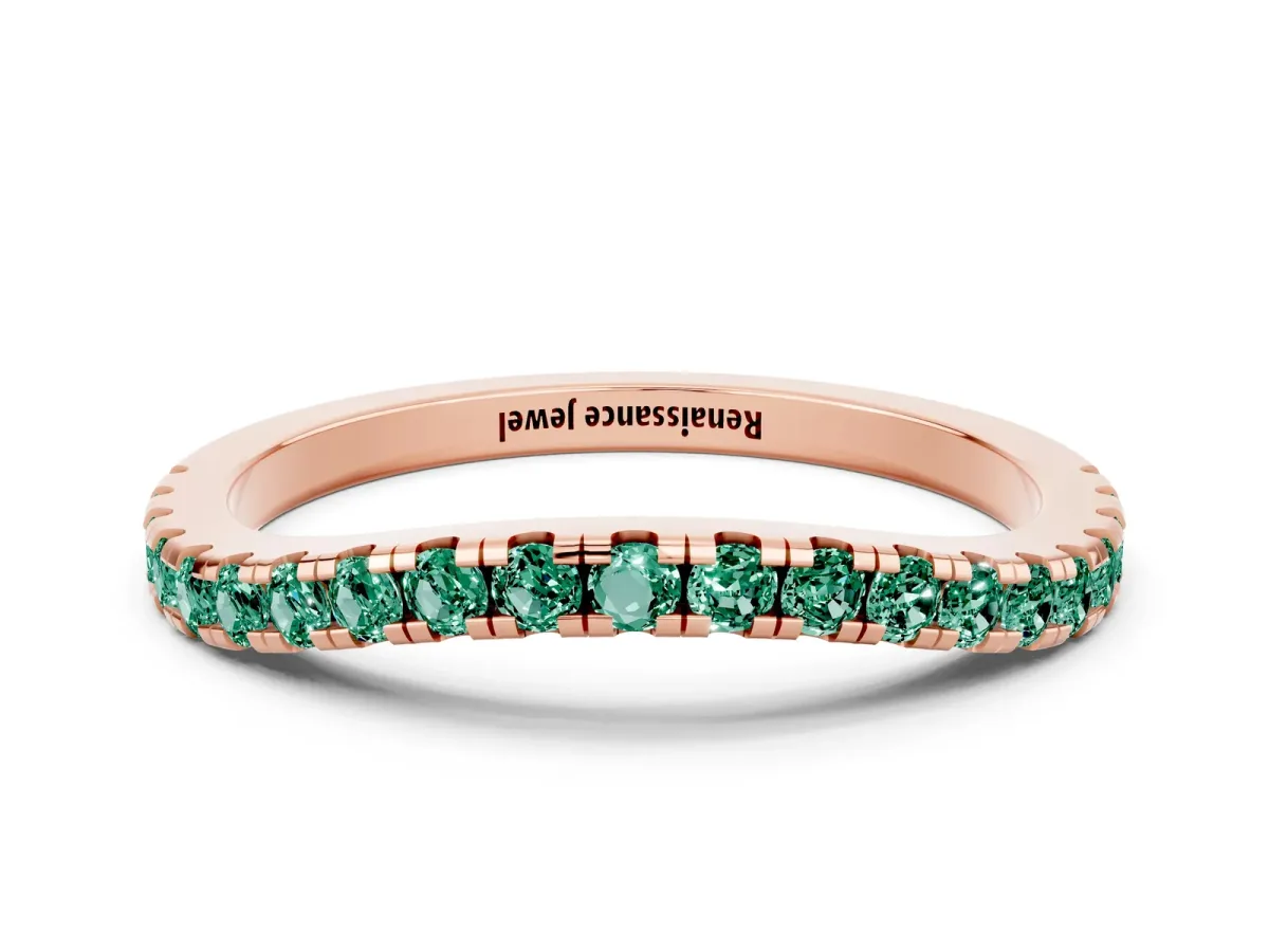 Round Green Sapphire Pavé Half Eternity Band with Shared Prong Setting Rose gold