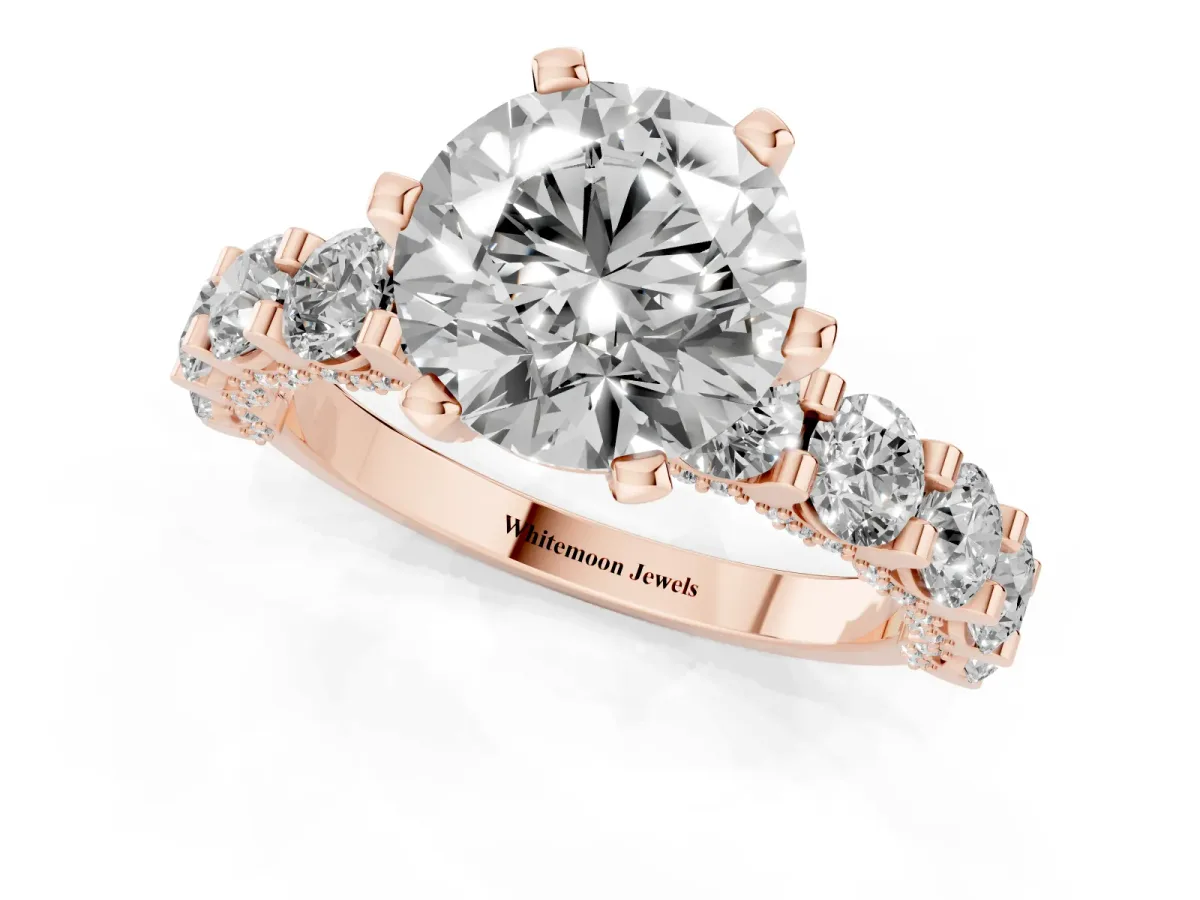 Round Diamond Mens Ring with Graduated Side Stones Rose gold