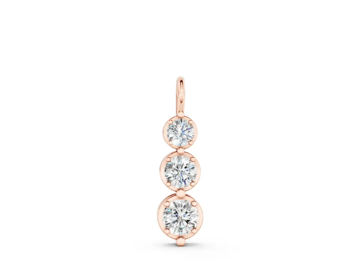Three-Stone Round Diamond Drop Pendant with Prong Setting Rose gold