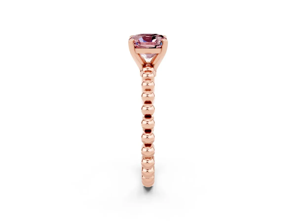 Cushion Cut Morganite Solitaire Ring with Beaded Band and Prong Setting Rose gold