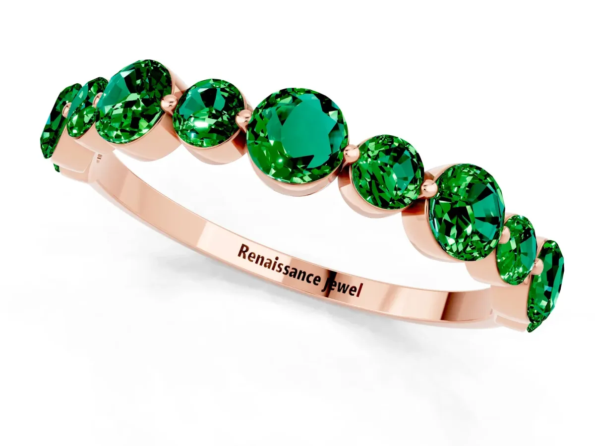 Round Emerald Scalloped Prong Set Eternity Band Rose gold