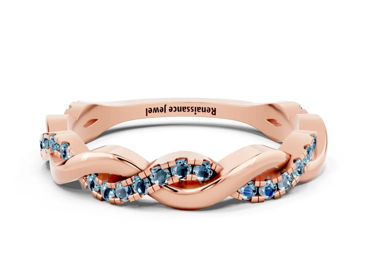 Round Aquamarine Twist Eternity Band with Pavé Setting Rose gold