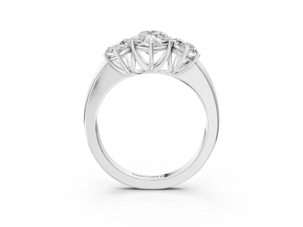 Marquise Cut Diamond Three-Stone Ring with Four-Prong Setting and Classic Band White gold