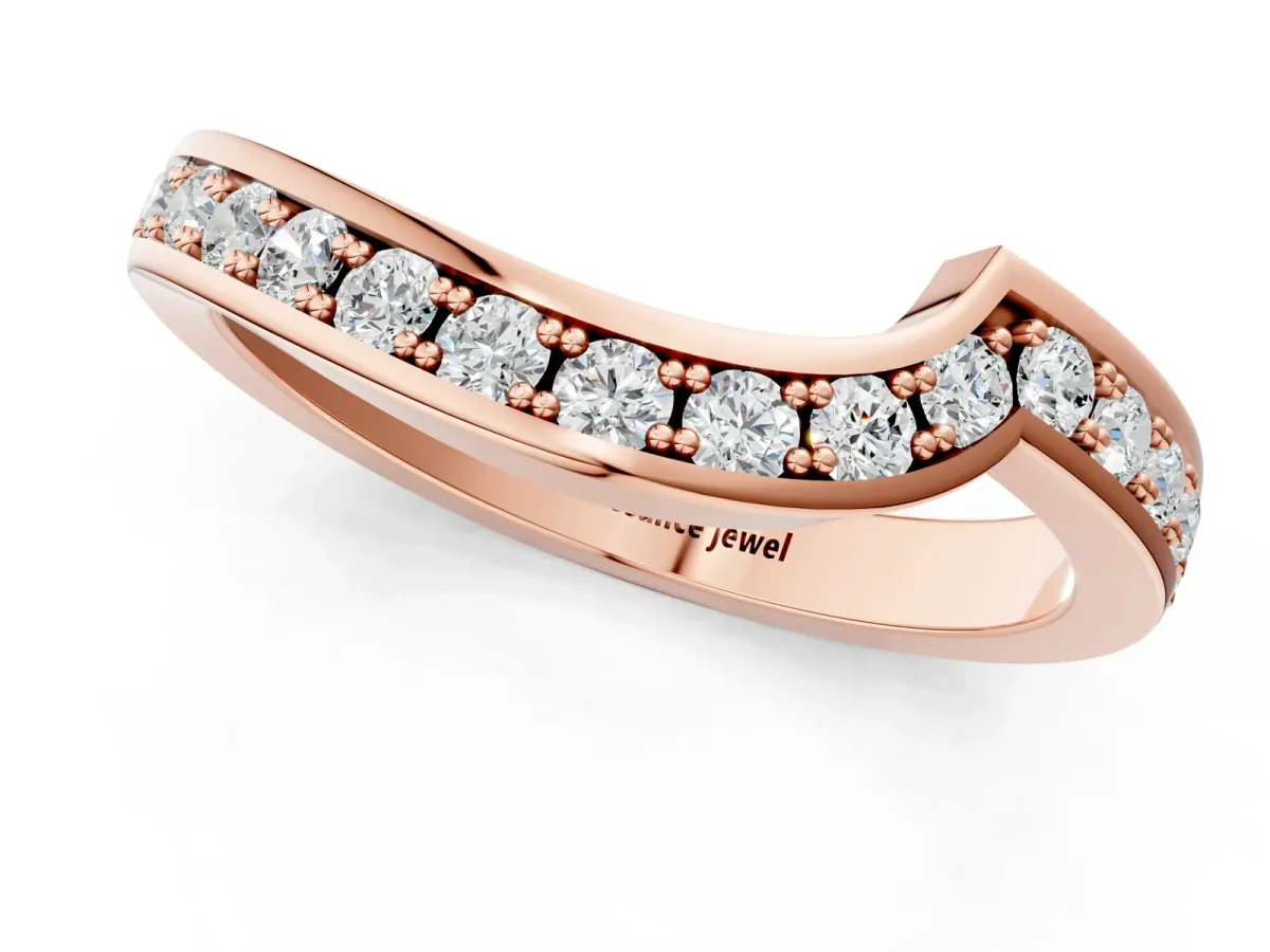 Pavé Round Diamond Curved Wedding Band with Channel Setting Rose gold