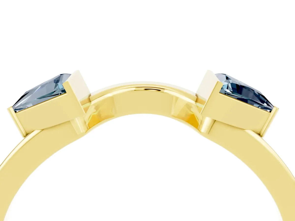 Trillion Aquamarine Open Band Ring with Bezel Setting Yellow gold