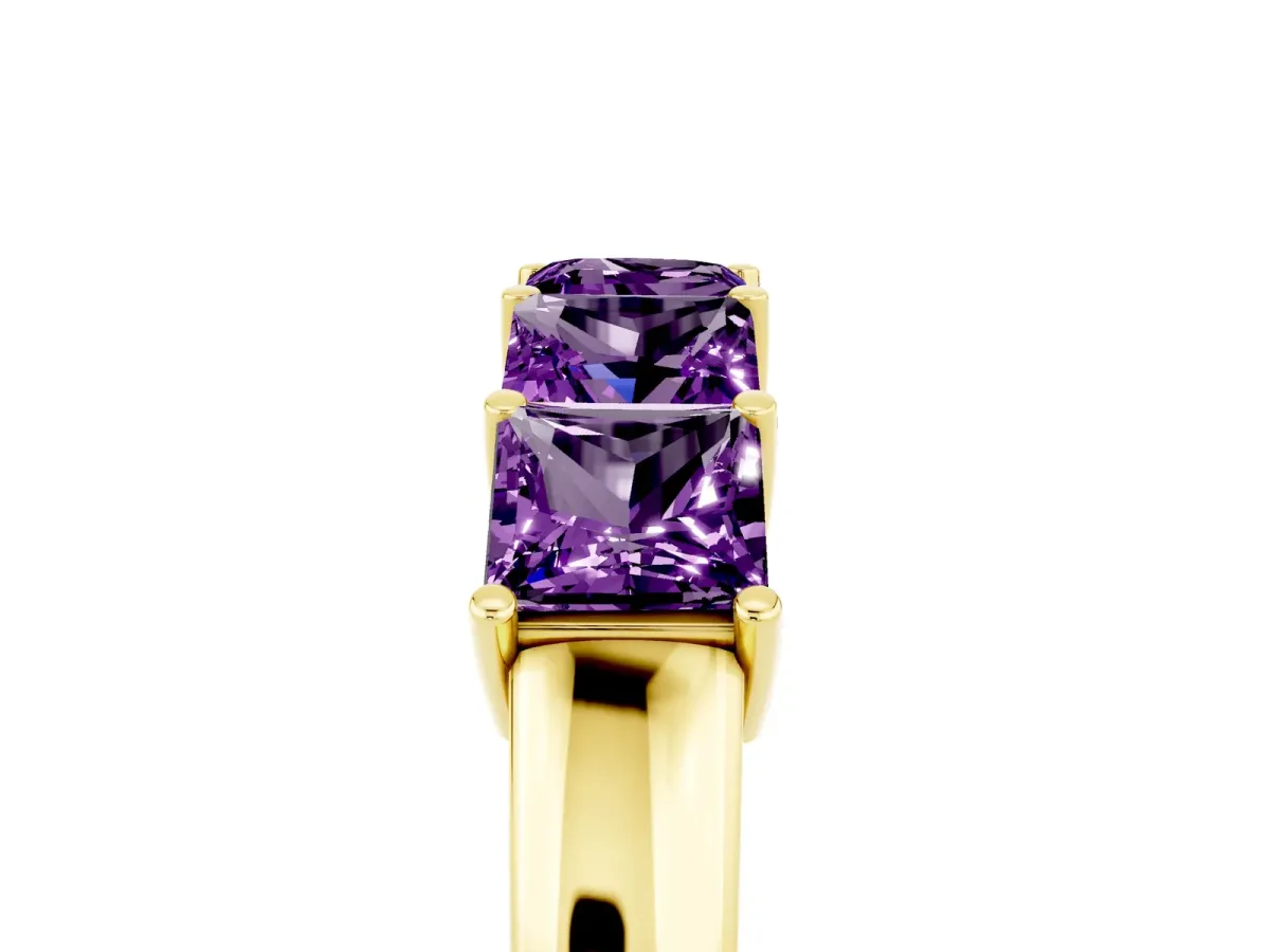 Princess Cut Five-Stone Amethyst Band with Prong Setting Yellow gold
