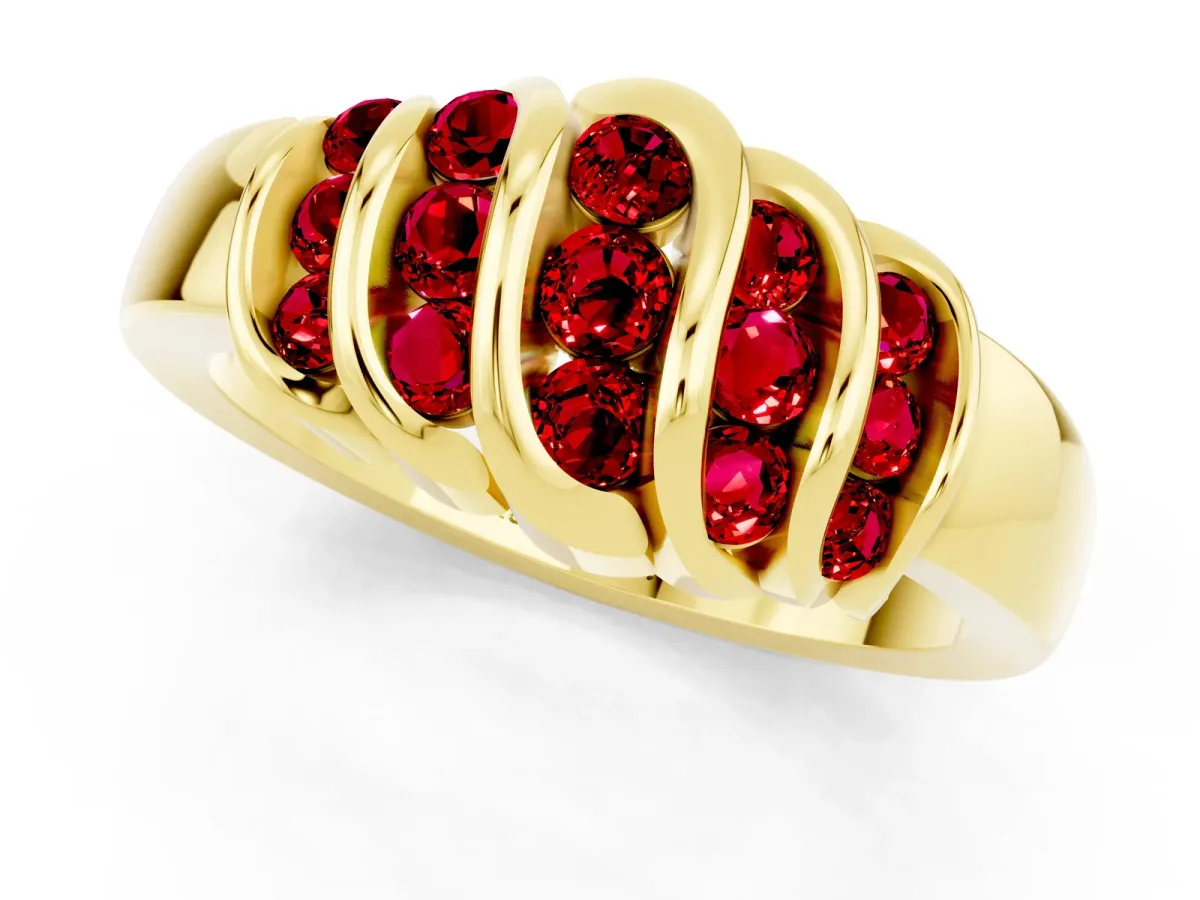 Round Ruby Multi-Row Crossover Band Yellow gold