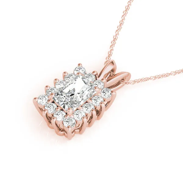 Halo Radiant Cut Diamond Pendant with Prong Setting Rose gold