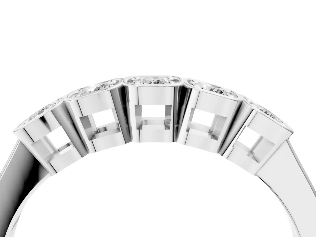 Five-Stone Round Diamond Bezel Set White Gold Band Platinum