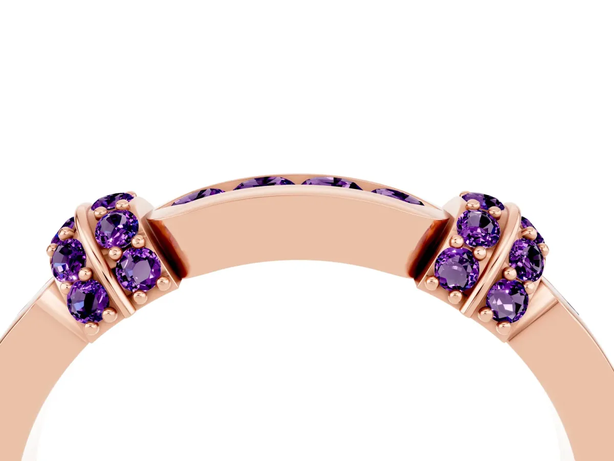 Pavé Round Amethyst Link Band with Bezel Setting Rose gold