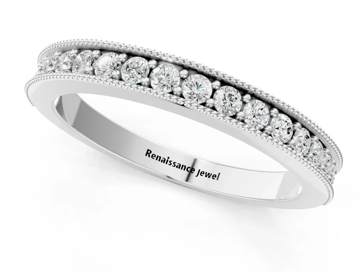 Round Diamond Milgrain Pavé Eternity Band Silver