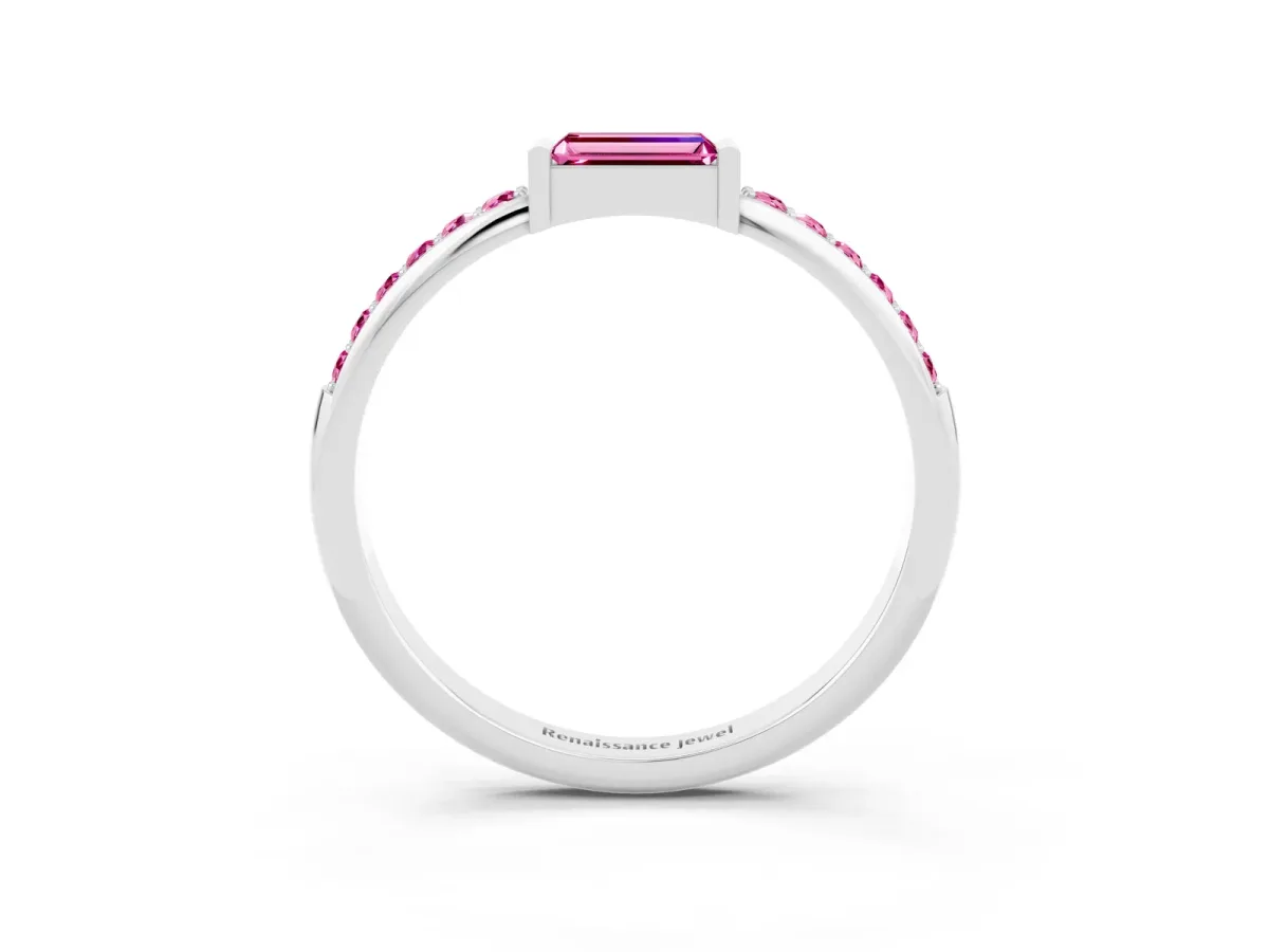 Baguette Pink Sapphire Pavé Band with Bar Setting White gold