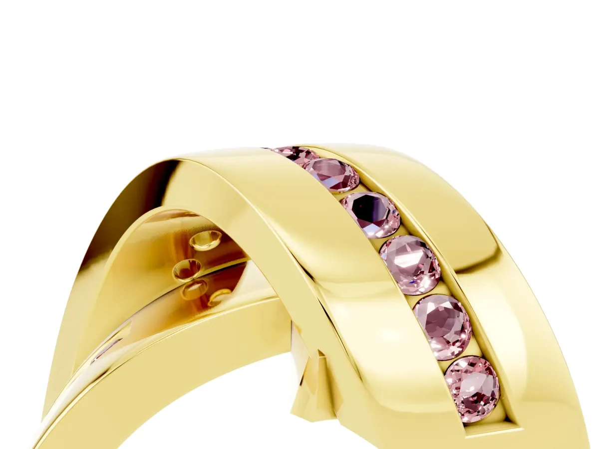 Pavé Round Morganite Crossover Band with Channel Setting Yellow gold