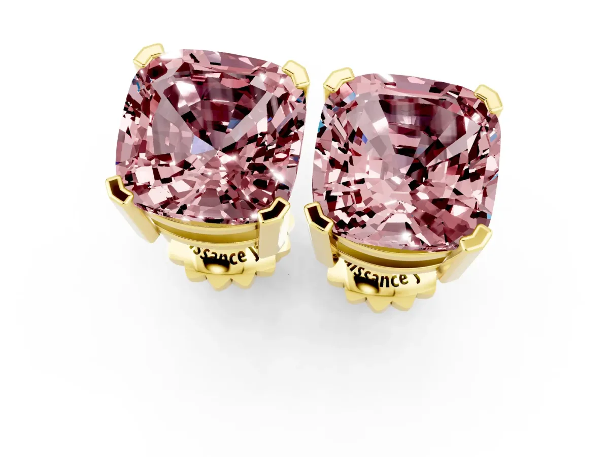 Cushion Cut Morganite Stud Earrings Yellow gold