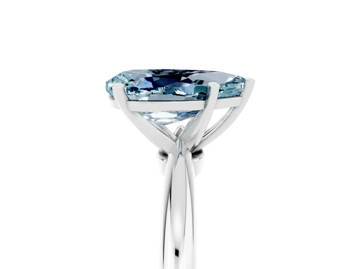 Pear Cut Aquamarine Solitaire Ring with Six-Prong Setting and Classic Band Silver