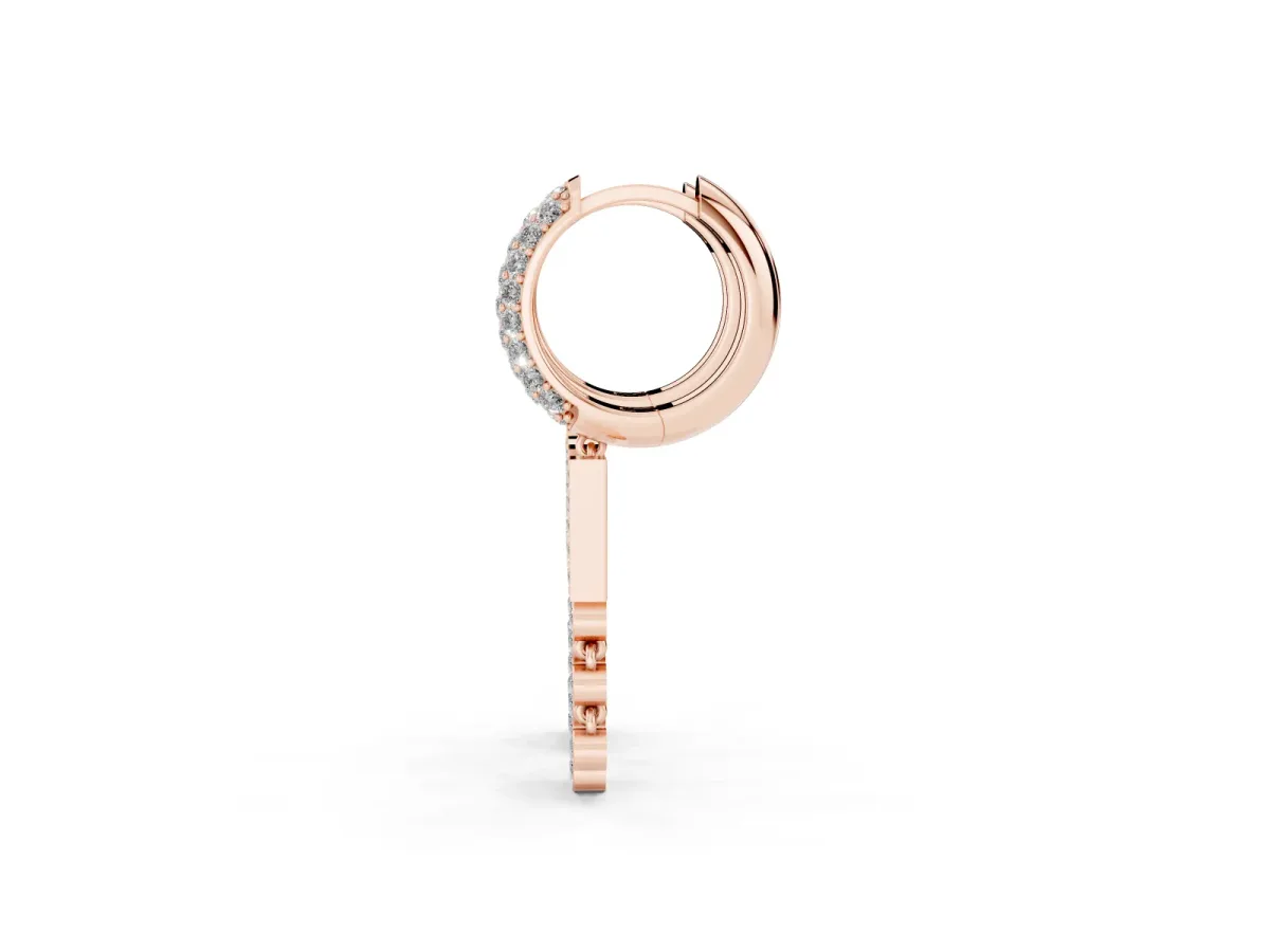 Round Diamond Initial N Huggie Hoop Earrings Rose gold