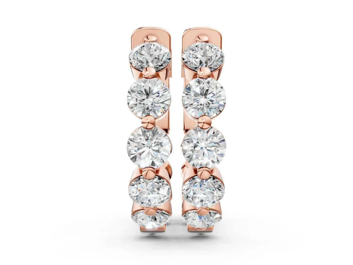 Round Brilliant Diamond Inside-Out Hoop Earrings with Shared Prong Setting Rose gold