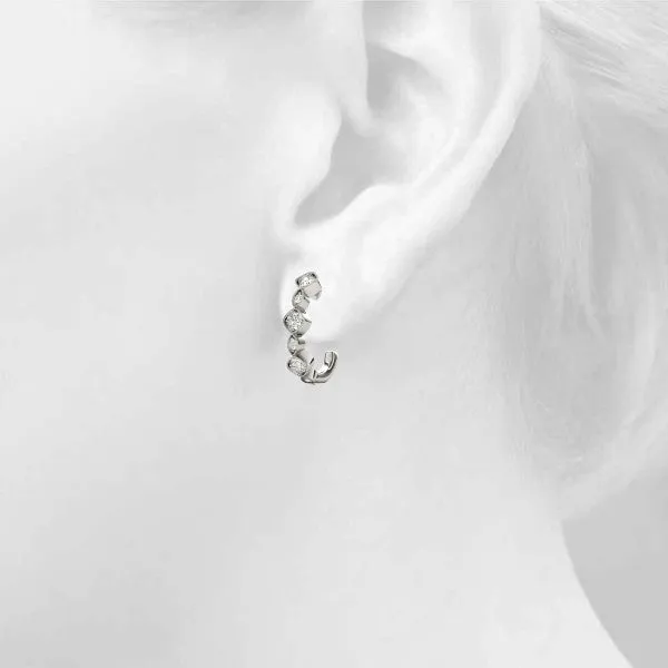 Milgrain Cushion and Marquise Diamond Hoop Earrings Silver