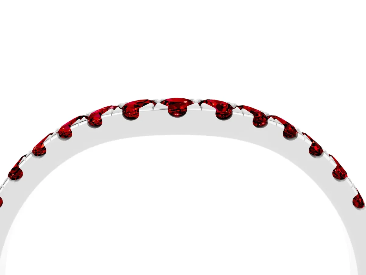 Curved Pavé Round Ruby Wedding Band with Shared Prong Setting Silver