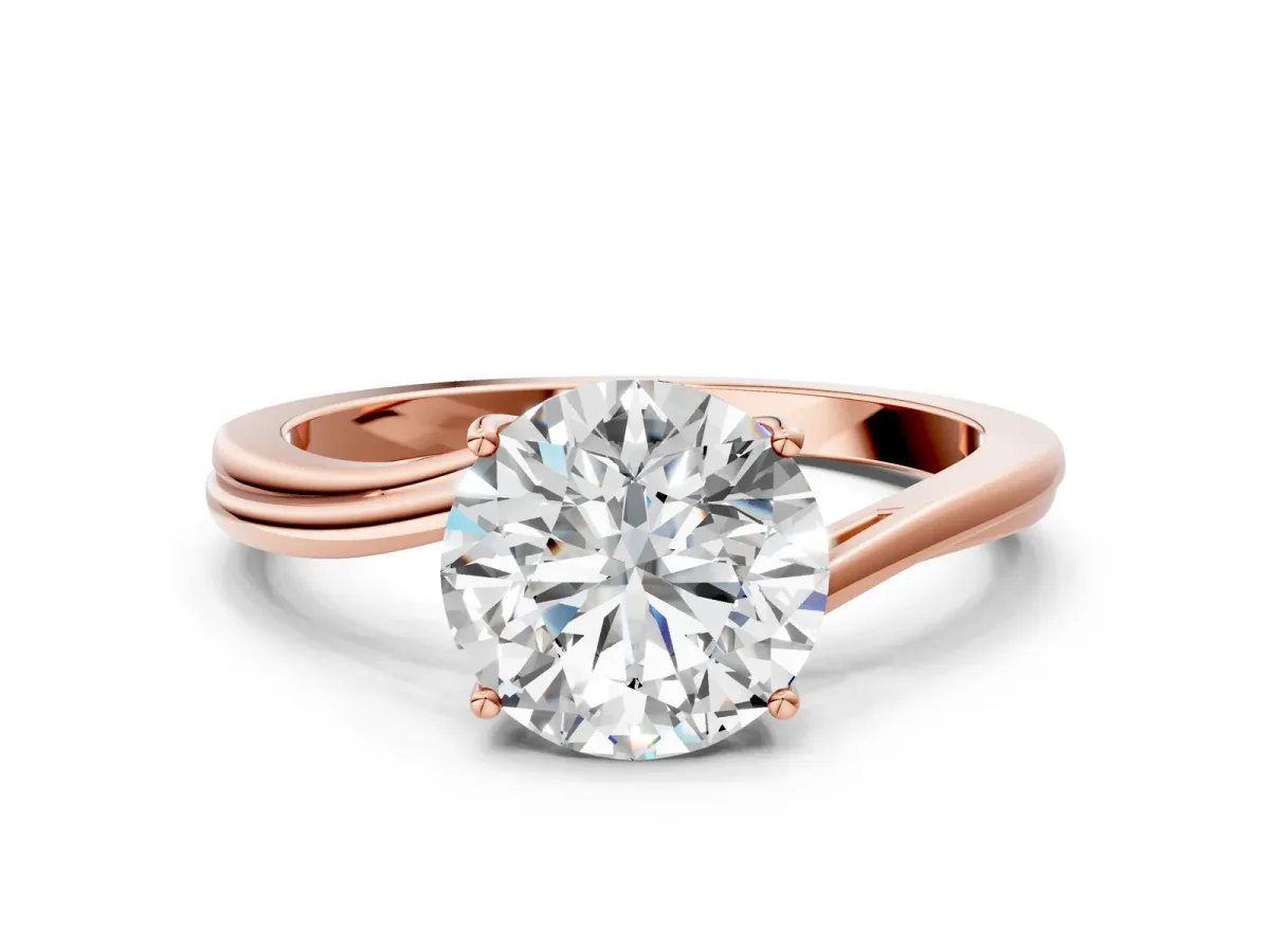 Round Cut Cut Solitaire Twist Band Ring with Four-Prong Setting Rose gold